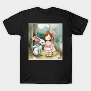 cute girl with baby dragon T-Shirt